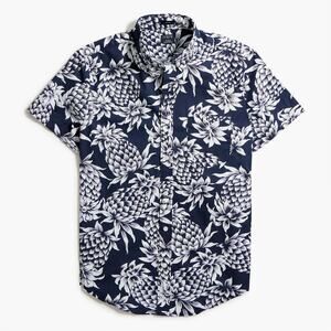 J. Crew Factory Short Sleeve Pineapple Print Slim Casual Shirt Navy Blue AO563